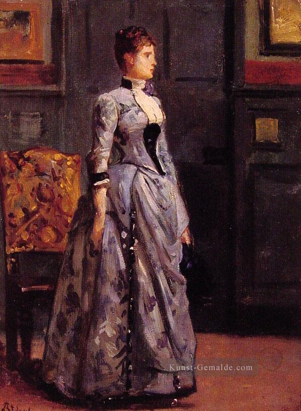 Porträt einer Frau in blauer Dame Belgische Maler Alfred Stevens Ölgemälde
